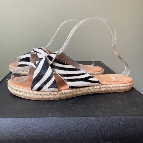 Joie | Rafi Zebra Stripe Patterned Leather Espadrilles Flat Platform Sandal - Picture 2 of 8